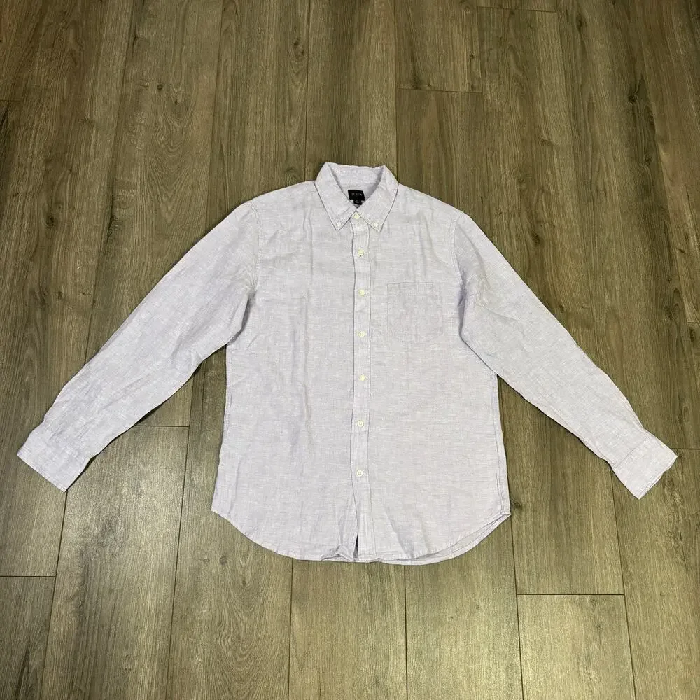 J.Crew Classic Fit Linen Shirt Mens M Purple Button Up Long Sleeve Lightweight